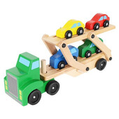 Camion din lemn iso trade cu platforma mobila dubla de tractare​ si 4 masini incluse
