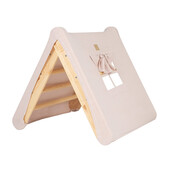 Casuta tip cort pentru copii cu o scara de 60x61 cm, pliabila, lemn natur, viscoza alb roz, montessori meowbaby