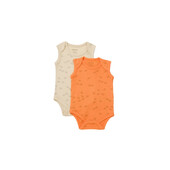 Set 2 body-uri fara maneci printed, babycosy, 50% modal+50% bumbac, stone/apricot (marime: 6-9 luni)