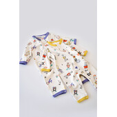 Set 2 salopetele cu maneca lunga si panataloni lungi - 100%bumbac organic - galben si mov, baby cosy (marime: 9-12 luni)