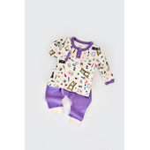 Set bluzita cu maneca lunga si nasturei si panataloni lungi, 100% bumbac organic, babycosy, mov (marime: 9-12 luni)