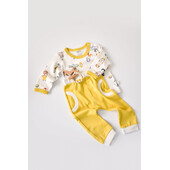 Set bluzita cu maneca lunga si panataloni lungi, 100% bumbac organic, babycosy, galben (marime: 3-6 luni)