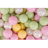 Meowbaby    set bile din plastic pentru centru de joaca 7cm, 200 buc: alb perlat   verde deschis   roz pastel   galben pastel