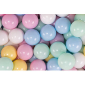 Meowbaby    set bile din plastic pentru centru de joaca 7cm, 200 buc: baby blue   alb   mint   roz pastel   galben pastel