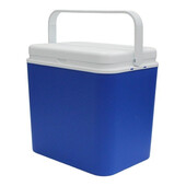 Lada frigorifica volum 30 litri, pentru camping, iarba verde si diverse activitati, albastra cu alb