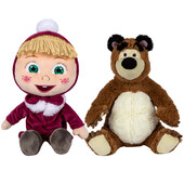 Set 2 jucarii din plus masha cu pardesiu 26 cm si ursul 25 cm, masha & the bear