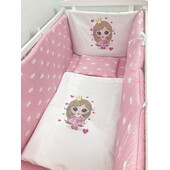 Lenjerie de pătuț bebeluși personalizata imprimata 120x60 cm prințesa cu coronițe albe pe roz