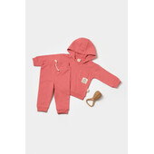 Set hanorac cu gluga si pantaloni, two thread, 100%bumbac organic - rose, babycosy (marime: 3-6 luni)