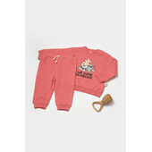 Set hanorac si pantaloni, two thread, 100%bumbac organic - rose, babycosy (marime: 12-18 luni)