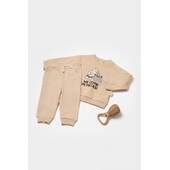 Set hanorac si pantaloni, two thread, 100%bumbac organic - stone, babycosy (marime: 18-24 luni)