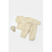 Set bluza si pantaloni, winter muselin, 100% bumbac - stone, babycosy (marime: 12-18 luni)
