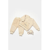 Set bluza cu buzunar si pantaloni ursulet, winter muselin, 100% bumbac dublat - stone, babycosy (marime: 12-18 luni)