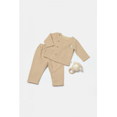 Set bluza cu nasturi si pantaloni , winter muselin, 100% bumbac - apricot, babycosy (marime: 6-9 luni)