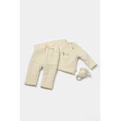 Set bluza dublata si pantaloni, winter muselin, 100% bumbac - stone, babycosy (marime: 6-9 luni)