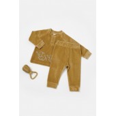 Set bluzita si pantaloni elefant, 80%bumbac organic si 20% poliester - mustar, babycosy (marime: 9-12 luni)