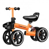 Bicicleta echilibru fara pedale, 4 roti, 12", pentru copii 2-5 ani, Portocaliu