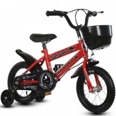 Bicicleta pentru copii cu roti ajutatoare si frane, 12 inch, Rosu