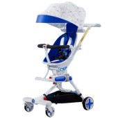 Carucior bebe pliabil, Copii 6 - 36 luni, Albastru, Sezut rotativ 360 grade și detasabil, Franare în pedale, Centuri