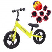 Bicicleta pentru incepatori cu echipament protectie, Fara pedale, Pentru copii intre 2 - 5 ani, Galbena